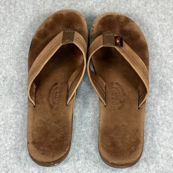 Womens Rainbow Sandals Premier Mocha Brown Leather thong flip flops 10 11 - Picture 5 of 8